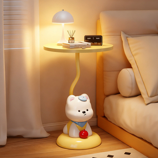 卡通小狗床头柜卧室床头灯置物架客厅沙发旁落地摆件奶油风装饰品