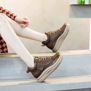 头层牛皮女鞋2025冬季新款加绒高帮鞋女休闲鞋女复古板鞋运动鞋女