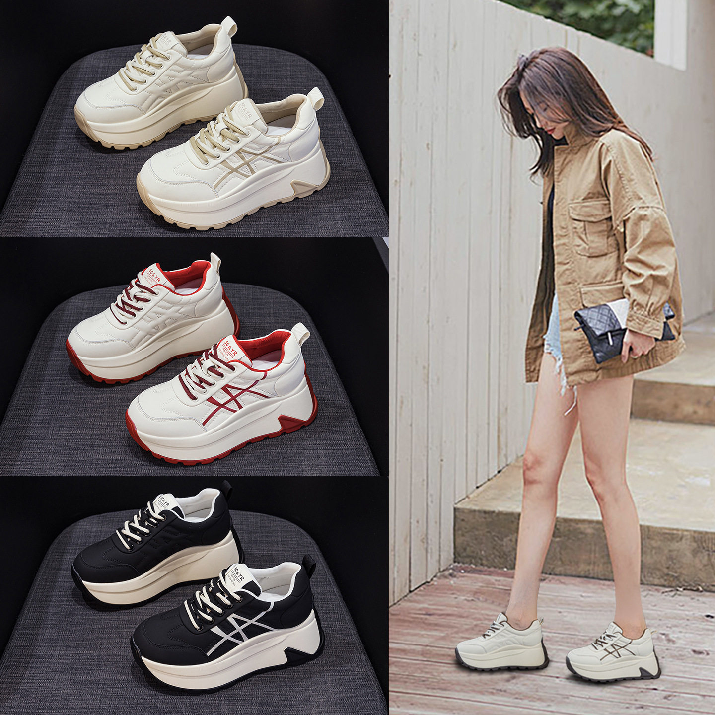 小个子厚底阿甘鞋女2026秋季女鞋爆款老爹鞋增高8cm休闲时尚面包