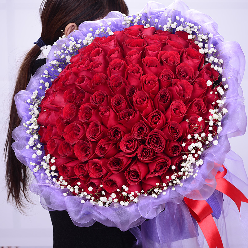 99朵红玫瑰花束生日鲜花速递同城配送西安咸阳渭南宝鸡全国花店送