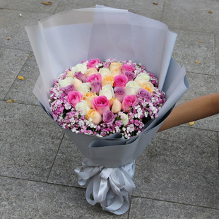 无锡红粉香槟玫瑰花礼盒鲜花速递同城崇安南长北塘锡山生日送花店