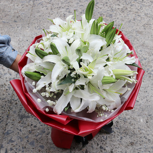 粉白百合花束礼盒青岛鲜花速递同城黄岛崂山区李沧城阳生日送花店
