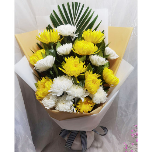 太原同城速递清明祭祀鲜黄菊花篮
