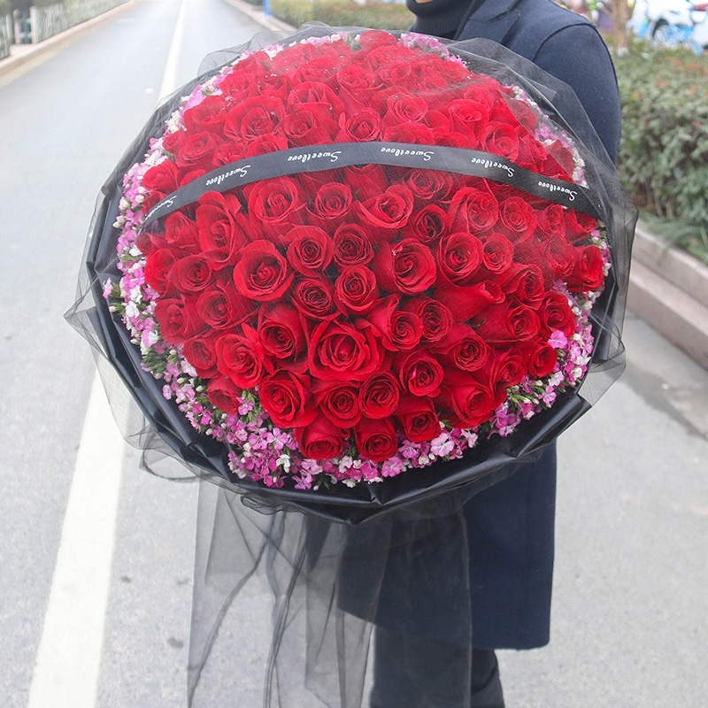 扬州同城鲜花速递红香槟玫瑰花束广陵邗江宝应高邮江都生日送花店