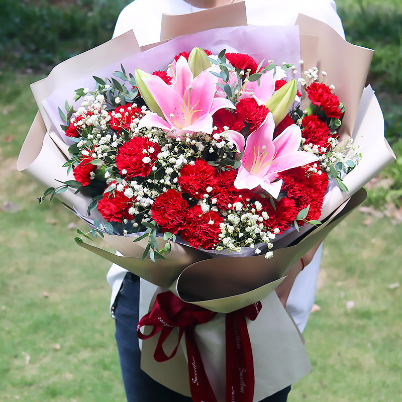 杭州香水百合康乃馨鲜花速递同城上城下城西湖拱墅生日花束配送店