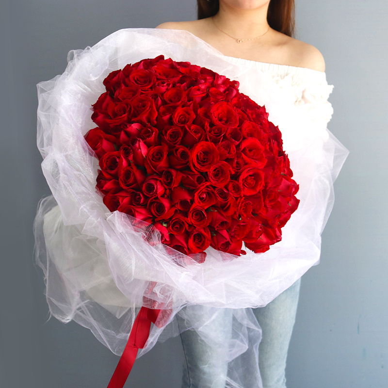 西安同城鲜花速递99朵红粉玫瑰花束雁塔碑林未央咸阳渭南送花店