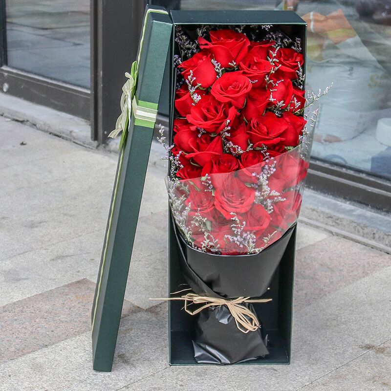 红玫瑰花束礼盒广州鲜花速递天津重庆沈阳西安武汉同城生日送花店
