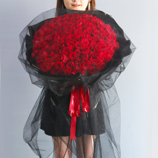 西宁鲜花速递红粉香槟玫瑰花束礼盒城东城中城西城北同城生日送花