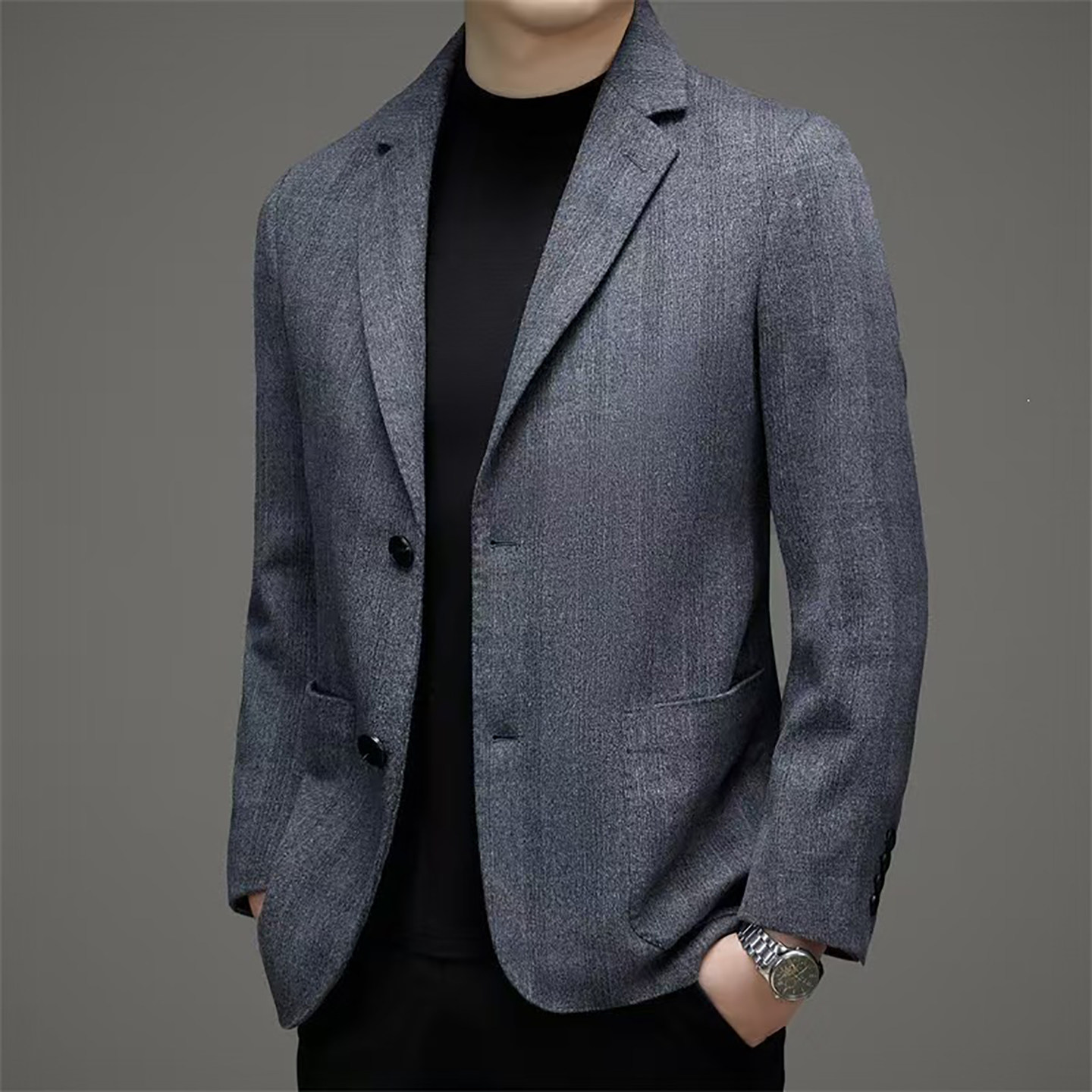 桑蚕丝西装外套男士羊绒休闲西服男款2026新款羊毛格子西装外套男