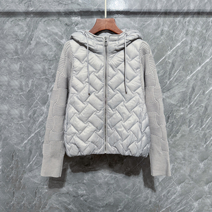 韩国针织拼接轻薄排骨羽绒服女冬季毛衣袖假两件白鸭绒巨好看外套