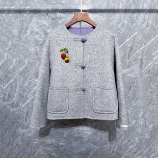 2025秋冬新款新中式国风双面羊绒大衣女短款小个子高级感毛呢外套