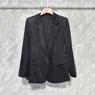 高级感铜氨丝西装外套女2025年早秋新款通勤修身收腰长袖小西服