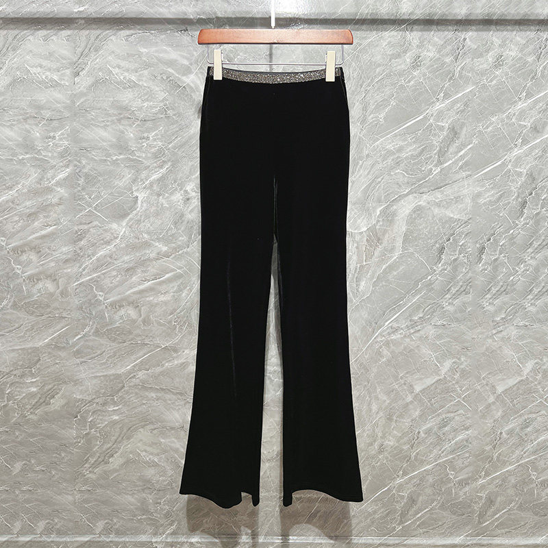 高级感微喇休闲裤阔腿裤女光泽垂顺巨显瘦真丝丝绒链条边高腰黑色,女装/女士精品,休闲裤,淘宝优惠券,粉丝福利购,淘宝优惠卷