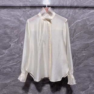 百搭暗扣长袖 深圳南油花苞领天丝衬衫 时尚 新款 减龄衬衣女 2026春季