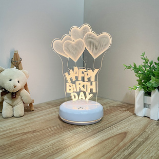 创意HAPPY BIRTHDAY生日快乐七彩小夜灯床头灯卧室灯生日礼灯饰品