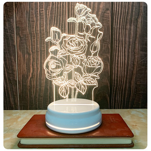 创意玫瑰花触摸七彩小夜灯床头灯卧室灯睡眠灯送情侣生日节日礼品