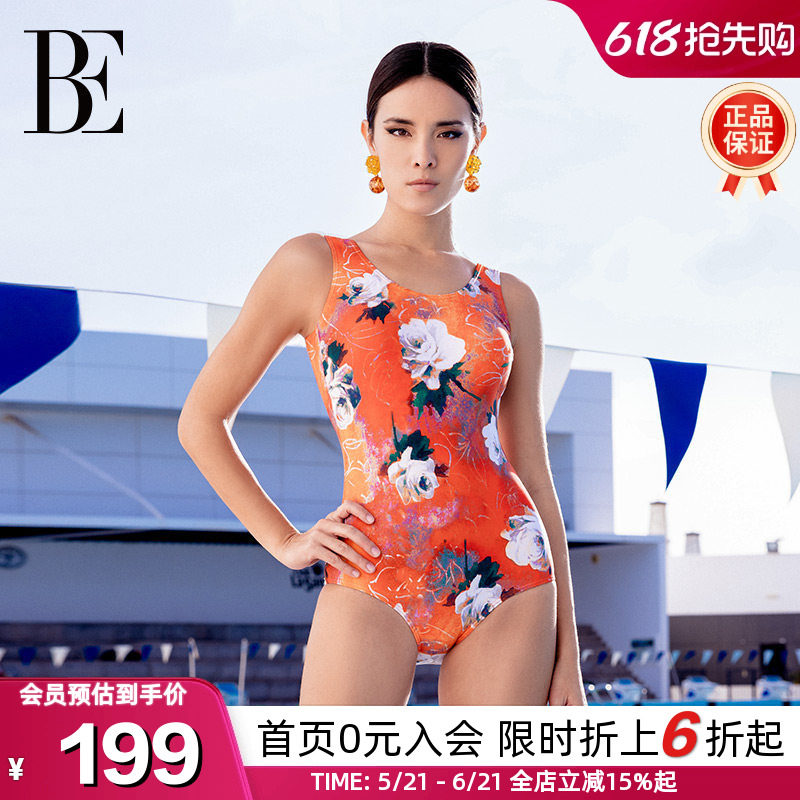 BE范德安女士连体泳衣印花大码微胖保守显瘦高级感时尚游泳馆竞速