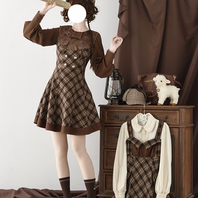 【碎怀表复古系列】托胸JSK预约链接-棕色侦探风短裙青LO原创