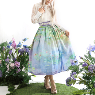 现货 全款 莫奈睡莲一版 SK半身裙链接印花优雅大裙摆 油画集2.0