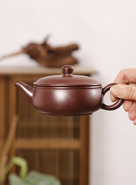潮州紫泥壶大口一片瓦壶小容量大口径工夫茶小茶壶紫泥宽口茶壶