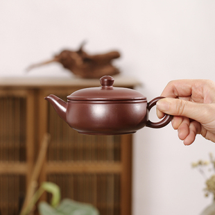 潮州紫泥壶大口一片瓦壶小容量大口径工夫茶小茶壶紫泥宽口茶壶