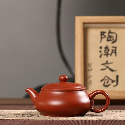 潮州手拉壶小容量原矿朱泥大宽口明炉壶三杯工夫茶紫砂手工茶壶