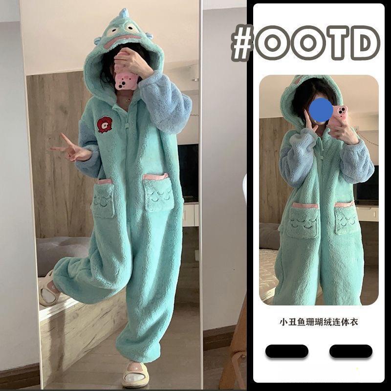 可爱卡通小丑鱼连帽珊瑚绒