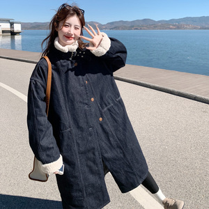 韩版加厚中长款立领牛仔羽绒服女2025冬季新款显瘦保暖白鸭绒外套图片