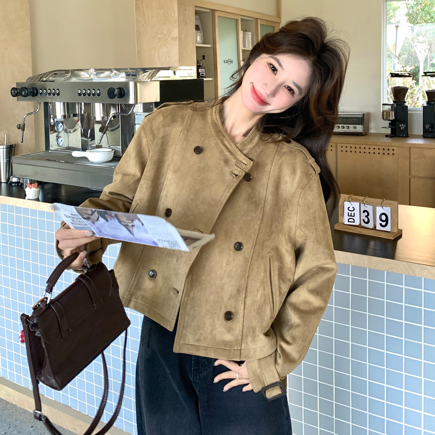 新款2026春季高品质短款麂皮绒外套6009P165控268,女装短外套,2C100
