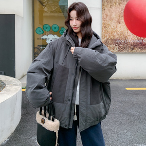 2025冬季简约高级感工装风羽绒服女休闲宽松90白鸭绒保暖连帽外套图片