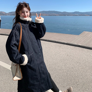韩版加厚中长款立领牛仔羽绒服女2025冬季新款显瘦保暖白鸭绒外套图片