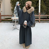 慵懒风可脱卸毛毛领开衫两件套女冬季2025年新款高级感阔腿裤套装，女装套装/套裙，2C100