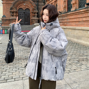韩版小众晕染羽绒服女2025年冬季新款连帽超好看显瘦90白鸭绒外套图片