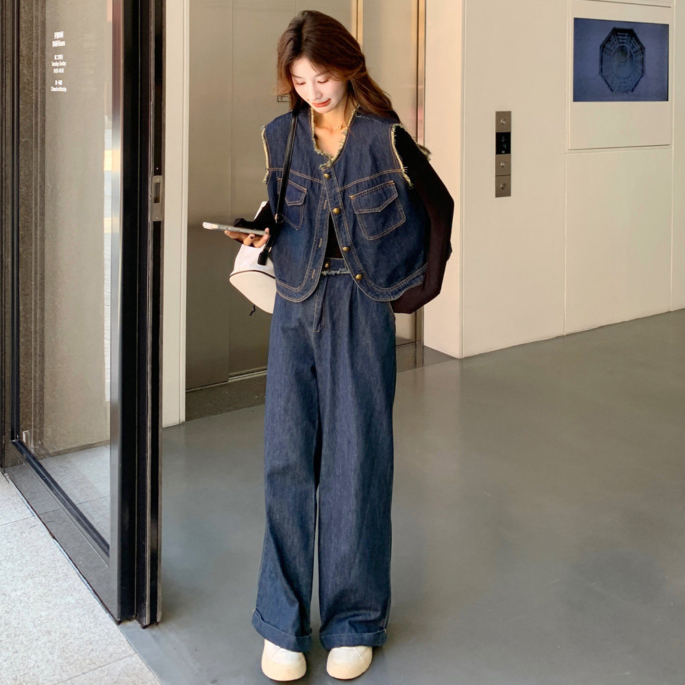有货2026春季牛仔马甲套装两件套8060P145控208,女装套装/套裙,2C100