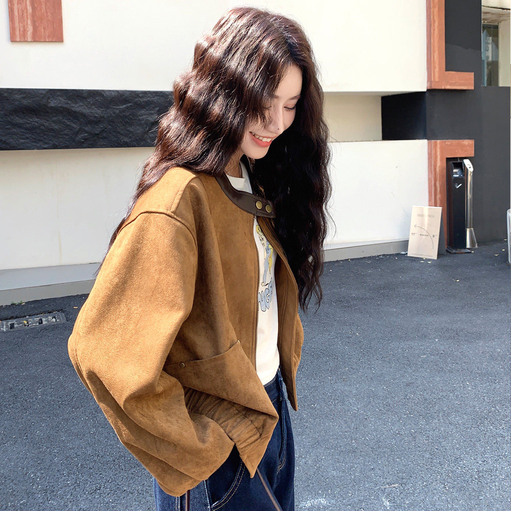 有货2026春季高品质短款麂皮绒外套2828P165控238,女装短外套,2C100