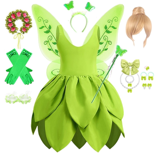 万圣节儿童服装绿色小精灵Tinker bell项链奇妙仙子小叮当公主裙