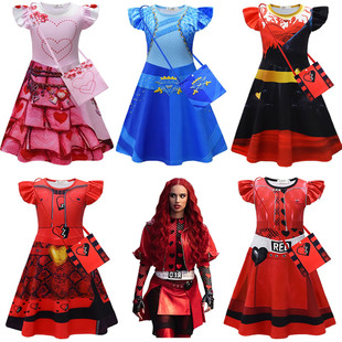 Descendants后裔cos红色崛起red小红连衣裙万圣节儿童cosplay服装