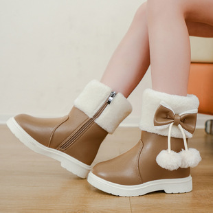 儿童雪地靴女童皮短靴冬季2025新款加绒保暖公主靴中大童女孩棉靴