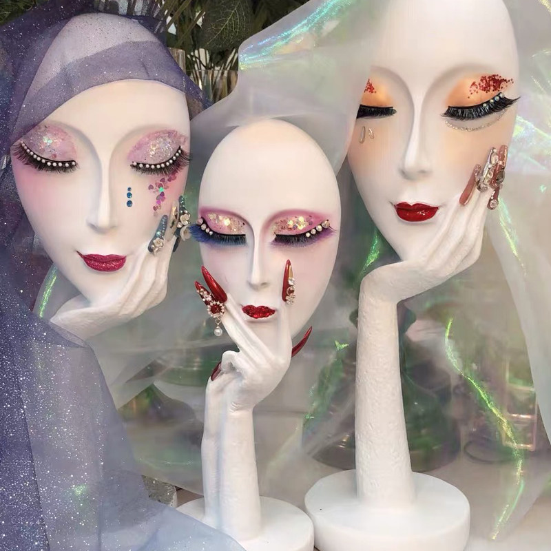 美甲店艺术品美睫展示睫毛道具人脸面具头像美睫店摆件装饰