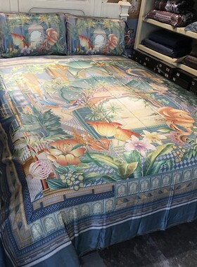 富安家纺2023春夏新品天丝真丝四件套色织大提花国绣工艺碧海云天