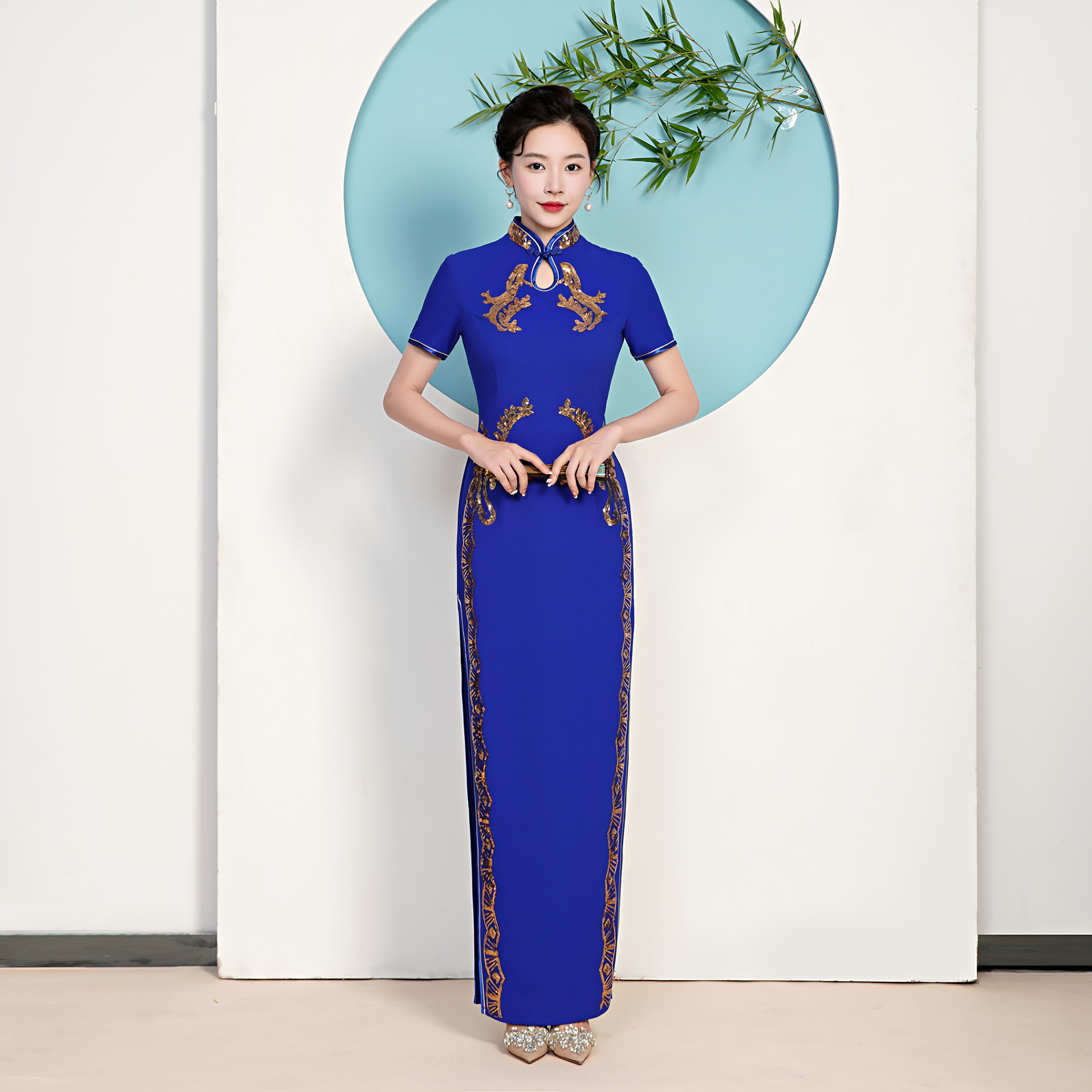 长款走秀旗袍裙妈妈装改良演出服