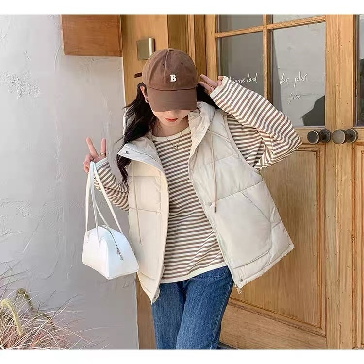 韩版宽松连帽拉链加厚保暖马甲女