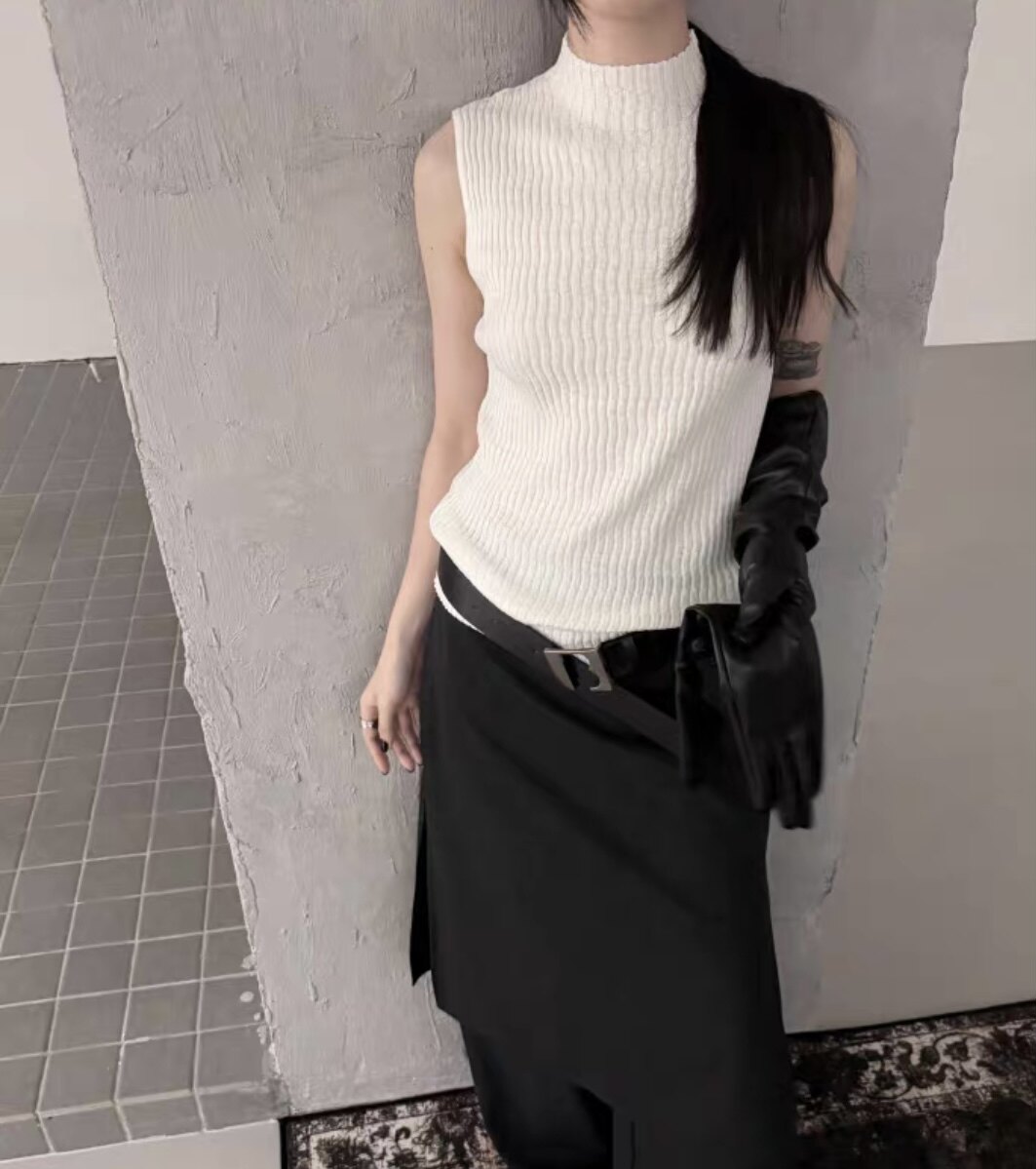 半高领针织背心女秋季丝光羊毛无袖打底衫修身显瘦弹力内搭上衣