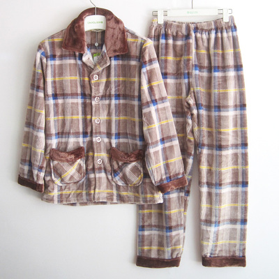 男士法莱绒加厚保暖睡衣套装