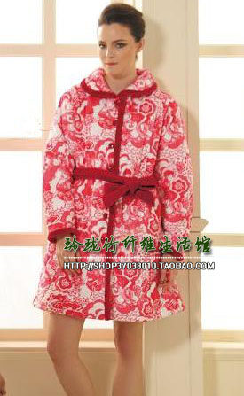 女士加厚夹棉保暖浴袍家居服