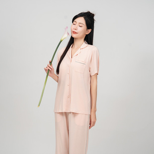 正品欧林雅竹纤维网眼提花带杯垫女士薄款家居服短袖睡衣FJS2215