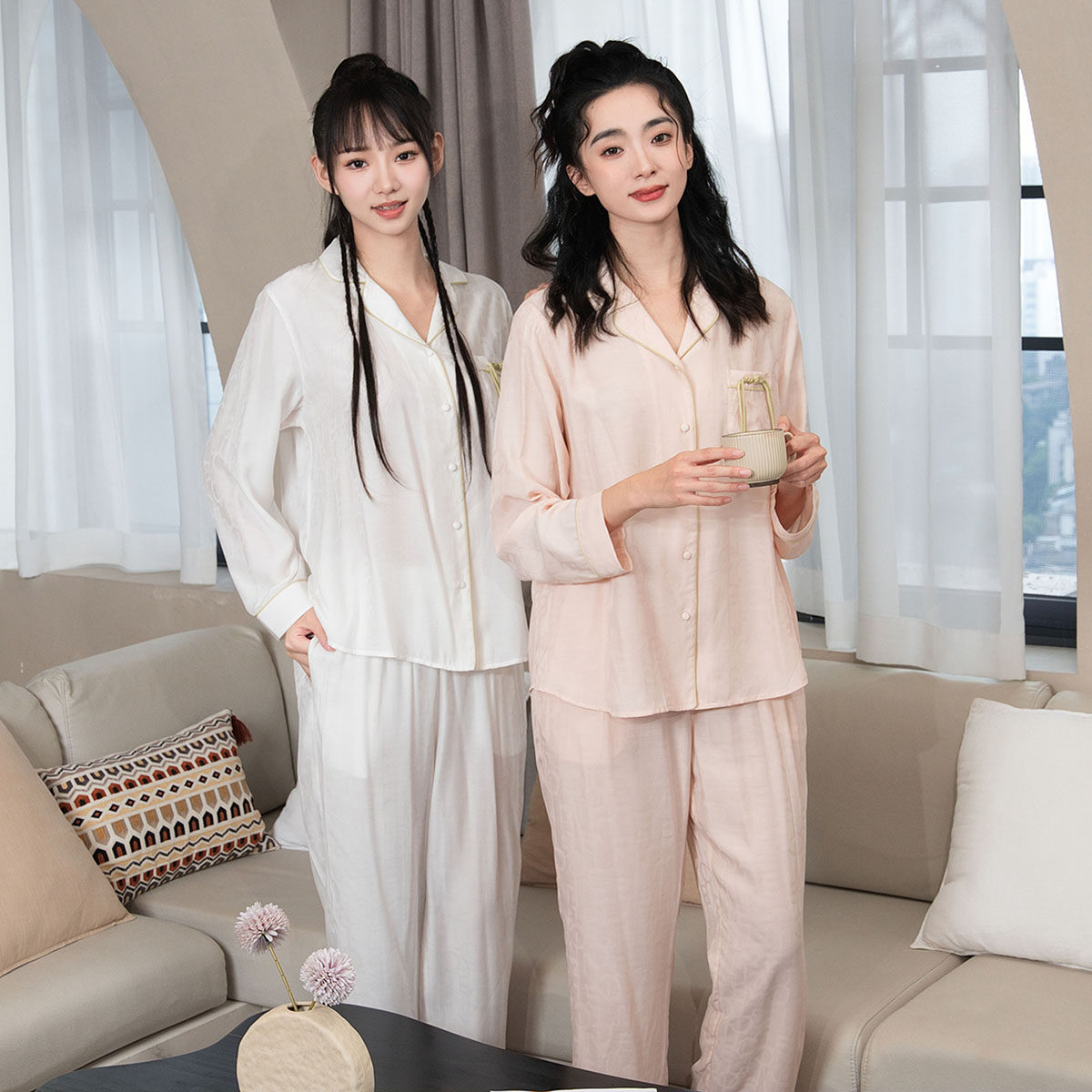 春夏新款 专柜正品欧林雅竹纤维超薄款女士家居服睡衣套装FJD1237