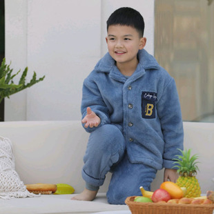 欧林雅竹纤维儿童秋冬家居服圆领卡通睡衣 男童长袖休闲装FJT5304