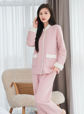 专柜正品 欧林雅女士空气层薄棉家居服暖花朵睡衣套装FJD8227