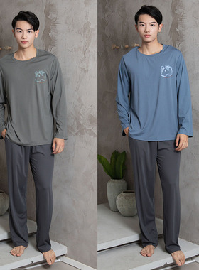 正品欧林雅竹纤维男士睡衣 圆领薄款休闲运动家居服套装 FJD1105